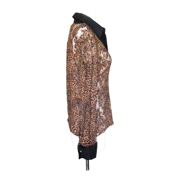 Vintage Richard Malcolm Black Unlined Mesh Lace Button Front Long Sleeve Blouse - Picture 3 of 13